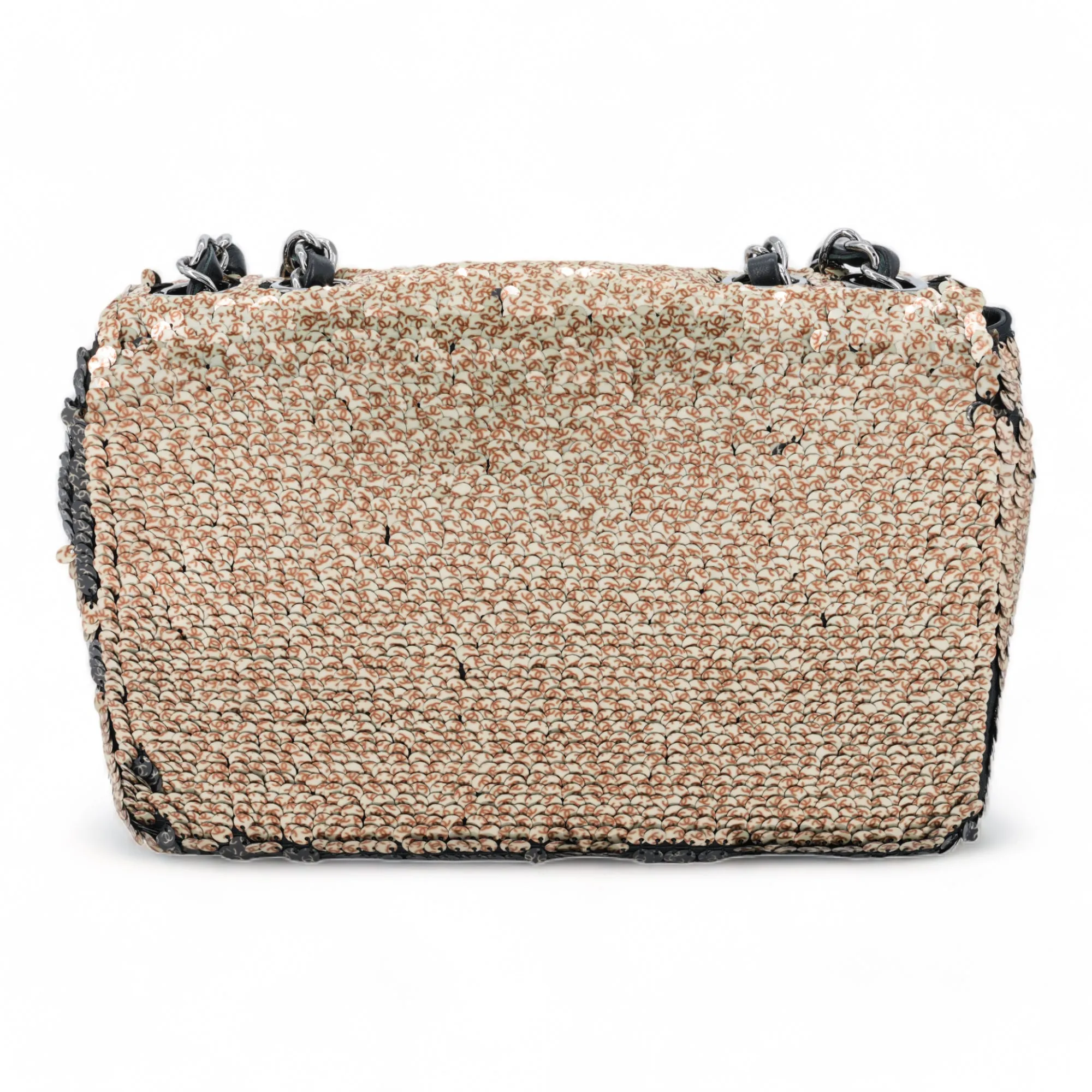 Gold Black Reversible CC Sequin Mini Flap Bag
