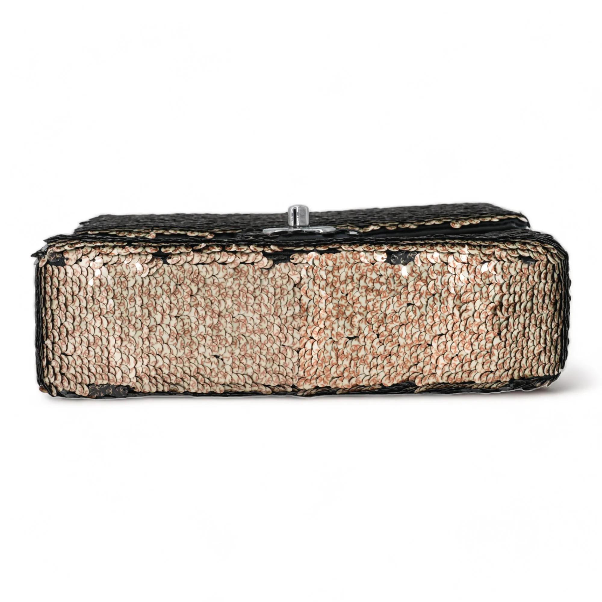 Gold Black Reversible CC Sequin Mini Flap Bag