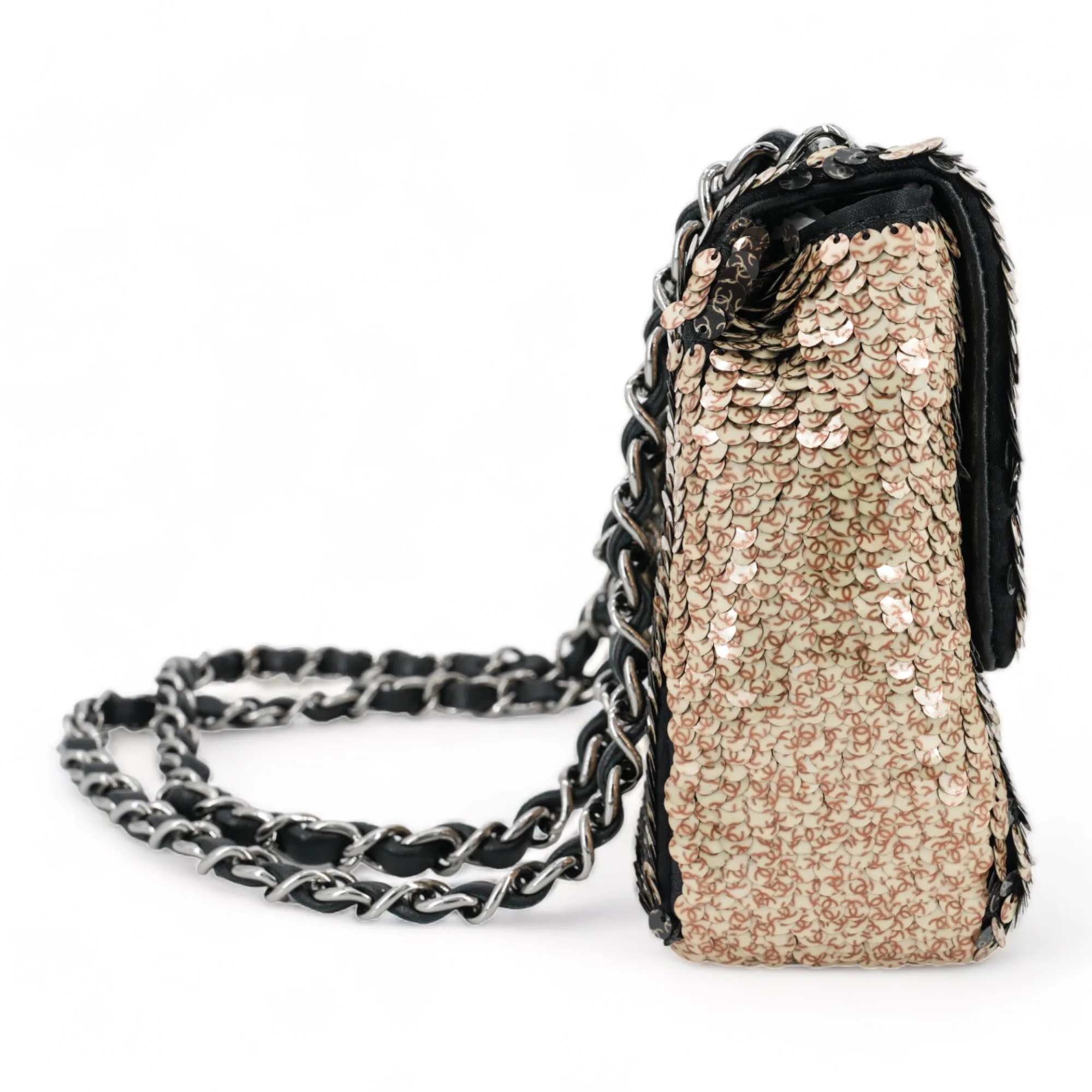 Gold Black Reversible CC Sequin Mini Flap Bag