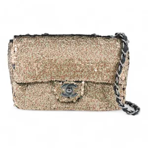 Gold Black Reversible CC Sequin Mini Flap Bag