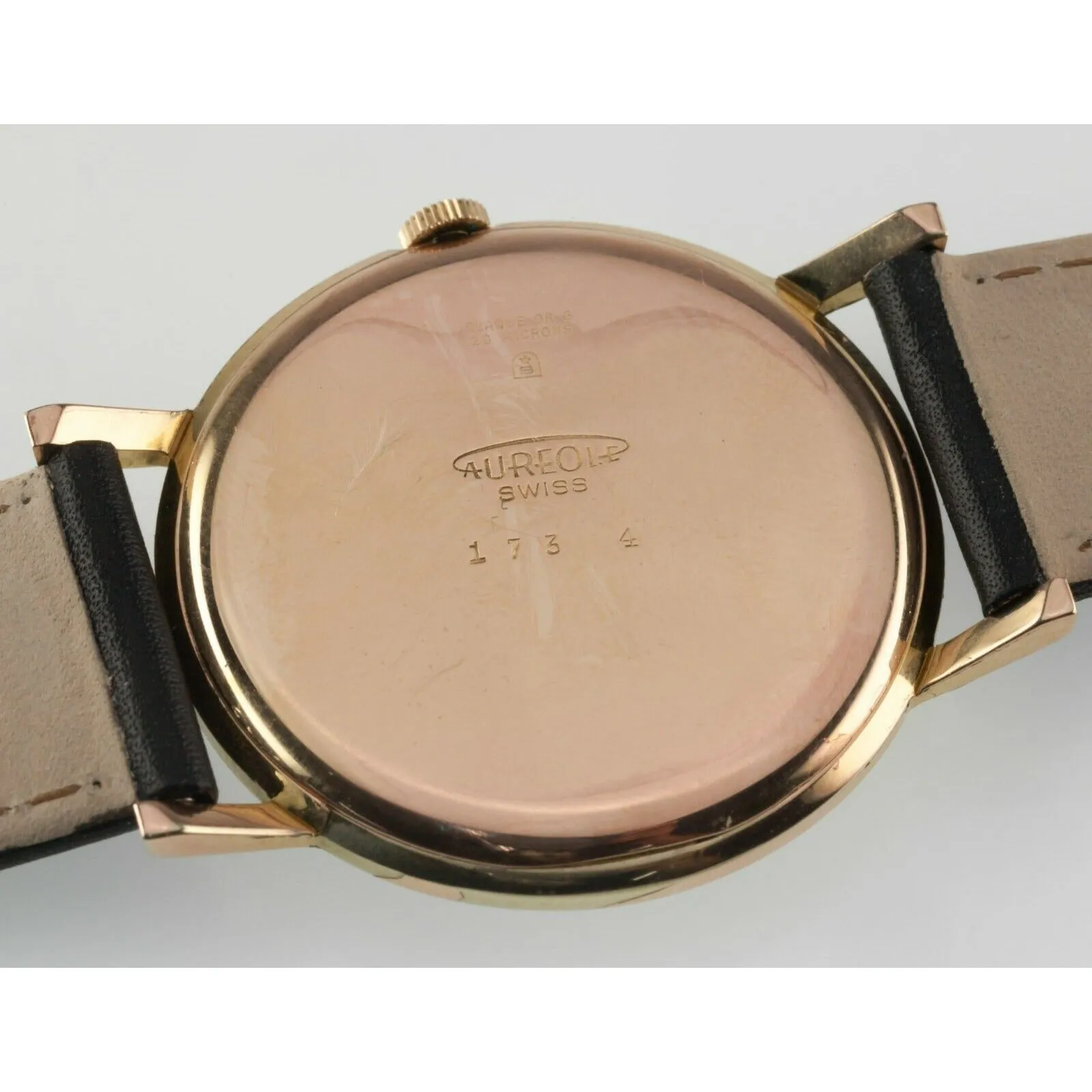 Gold Plated Men's Vintage Aureole Watch 17 Rubis with Leather Strap