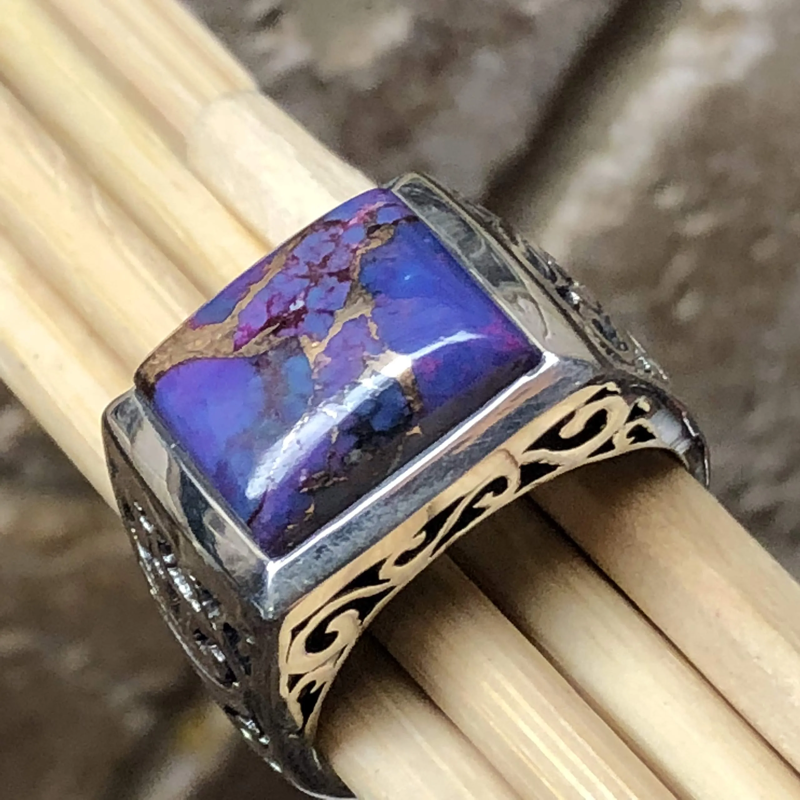 Gorgeous Purple Copper Turquoise 925 Sterling Silver Men's Ring Size 7, 8, 9, 10, 11, 12, 13, 14