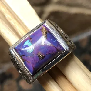 Gorgeous Purple Copper Turquoise 925 Sterling Silver Men's Ring Size 7, 8, 9, 10, 11, 12, 13, 14