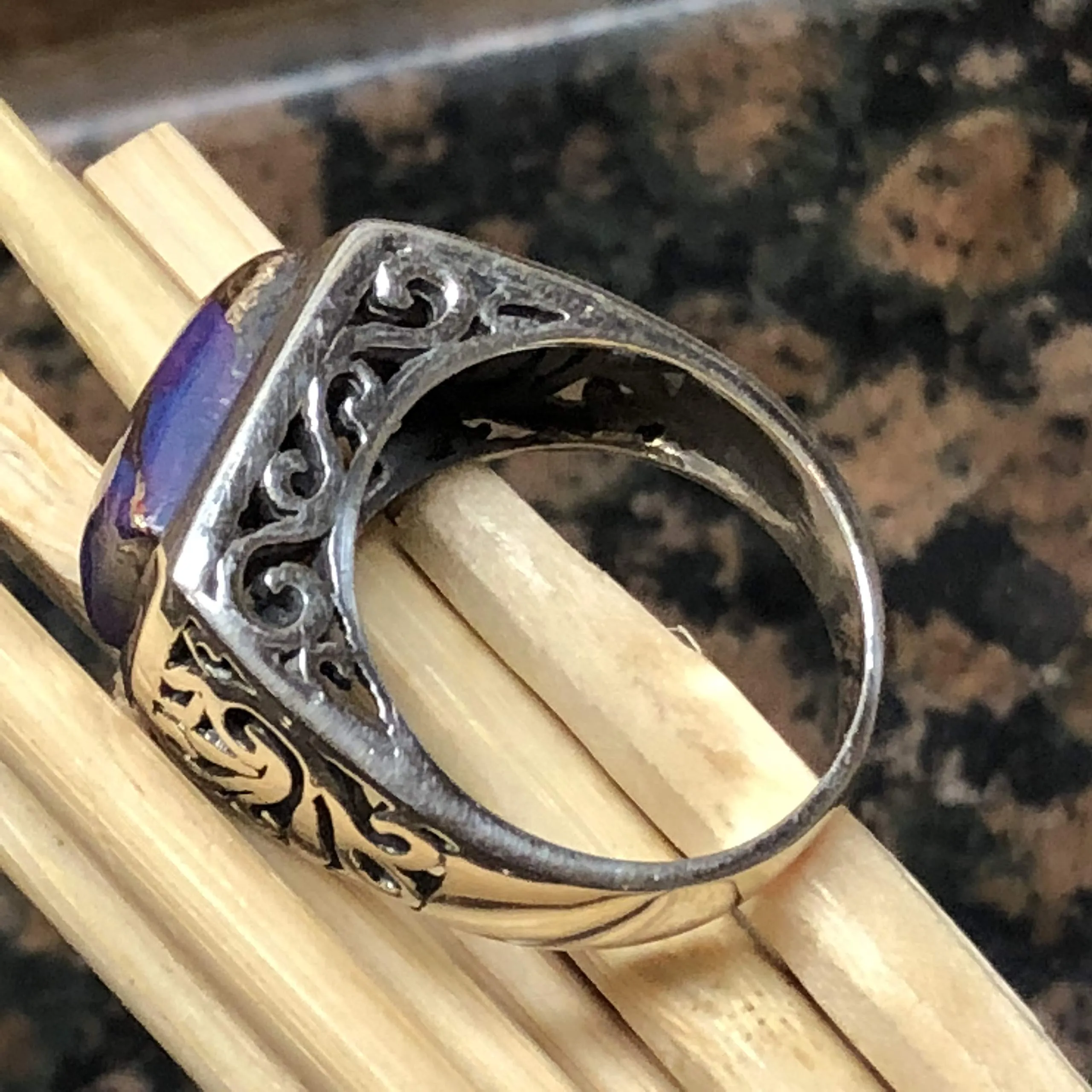 Gorgeous Purple Copper Turquoise 925 Sterling Silver Men's Ring Size 7, 8, 9, 10, 11, 12, 13, 14