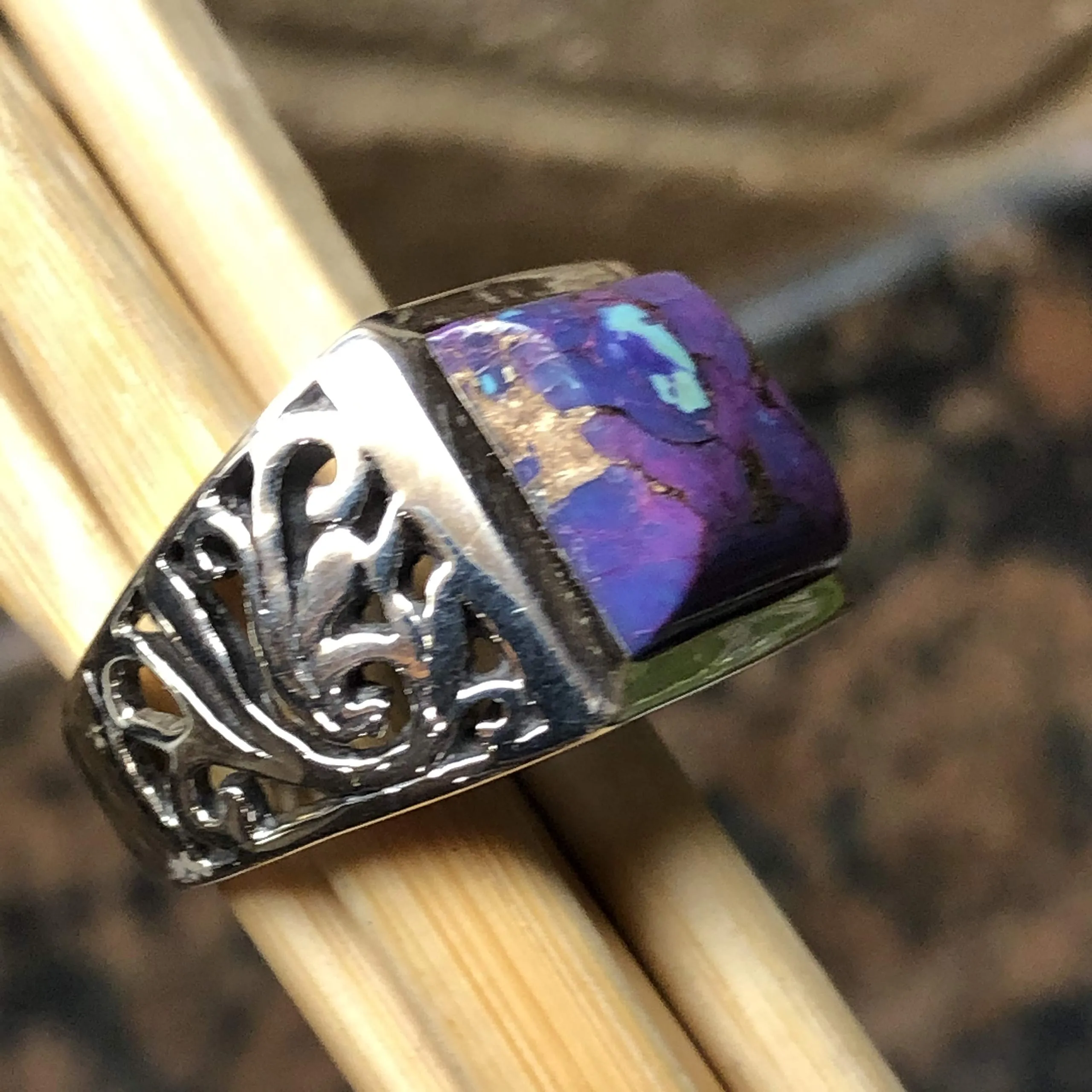 Gorgeous Purple Copper Turquoise 925 Sterling Silver Men's Ring Size 7, 8, 9, 10, 11, 12, 13, 14