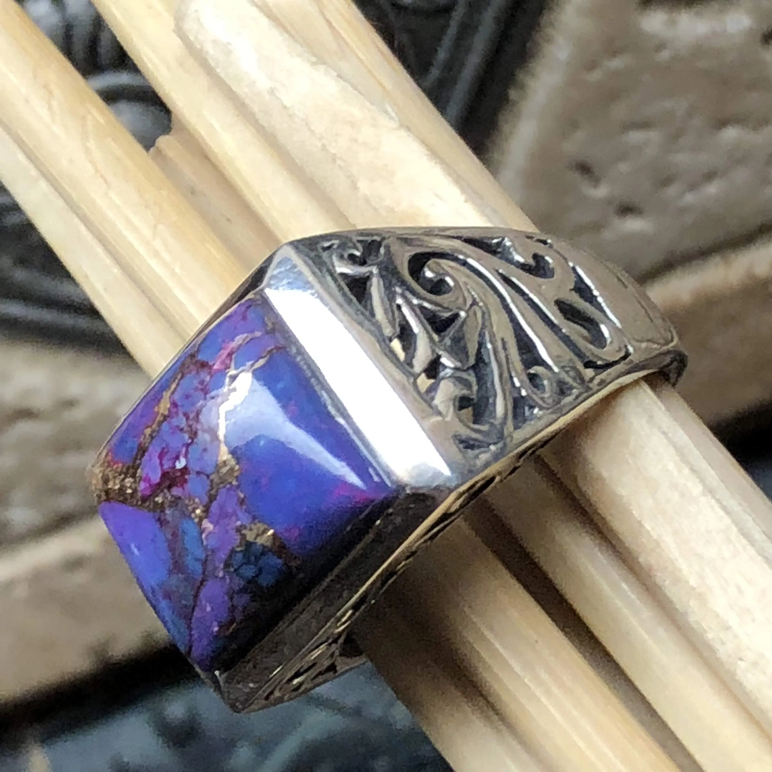 Gorgeous Purple Copper Turquoise 925 Sterling Silver Men's Ring Size 7, 8, 9, 10, 11, 12, 13, 14