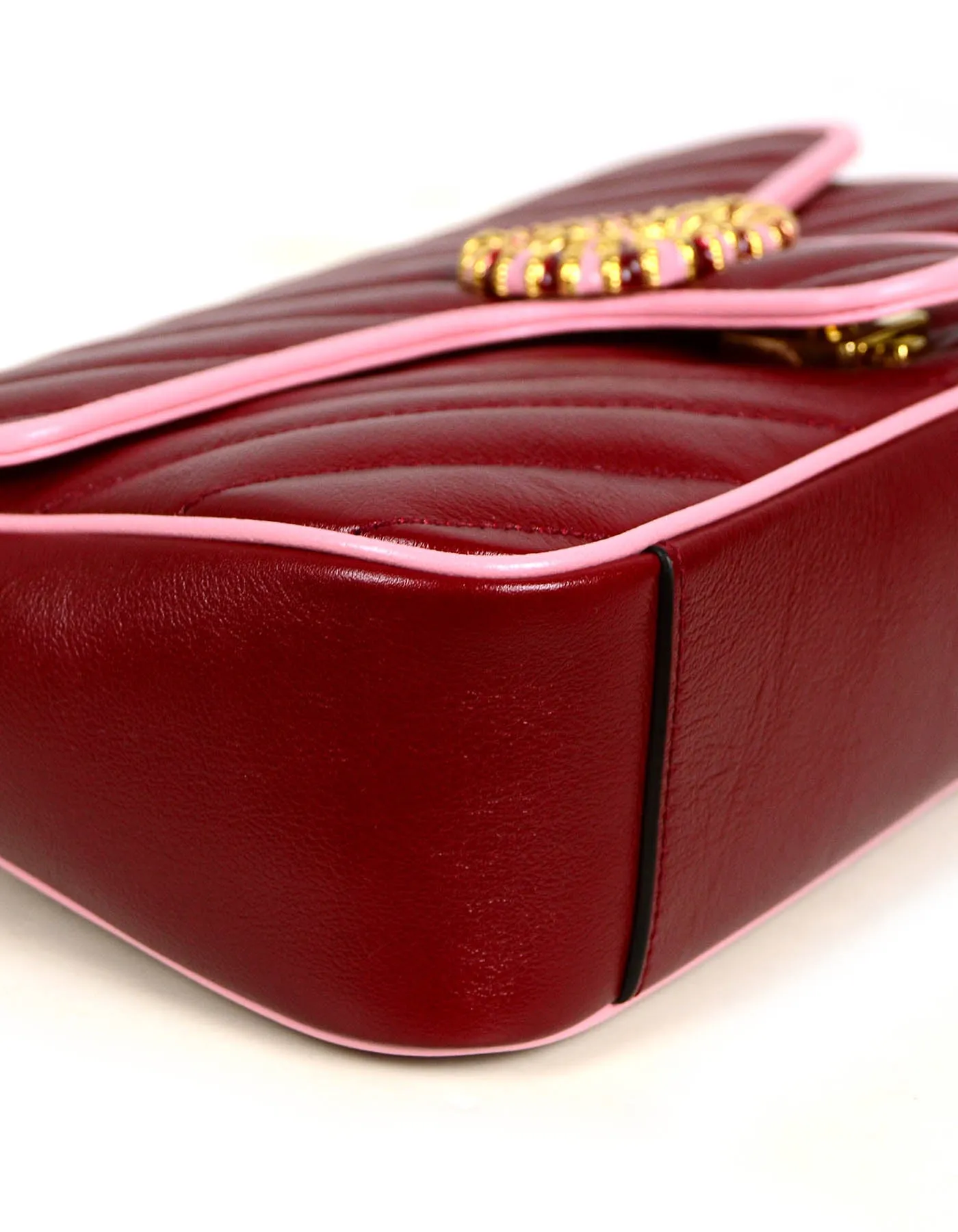Gucci 2021 Red & Pink Leather GG Marmont Small Flap Shoulder Bag