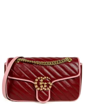 Gucci 2021 Red & Pink Leather GG Marmont Small Flap Shoulder Bag