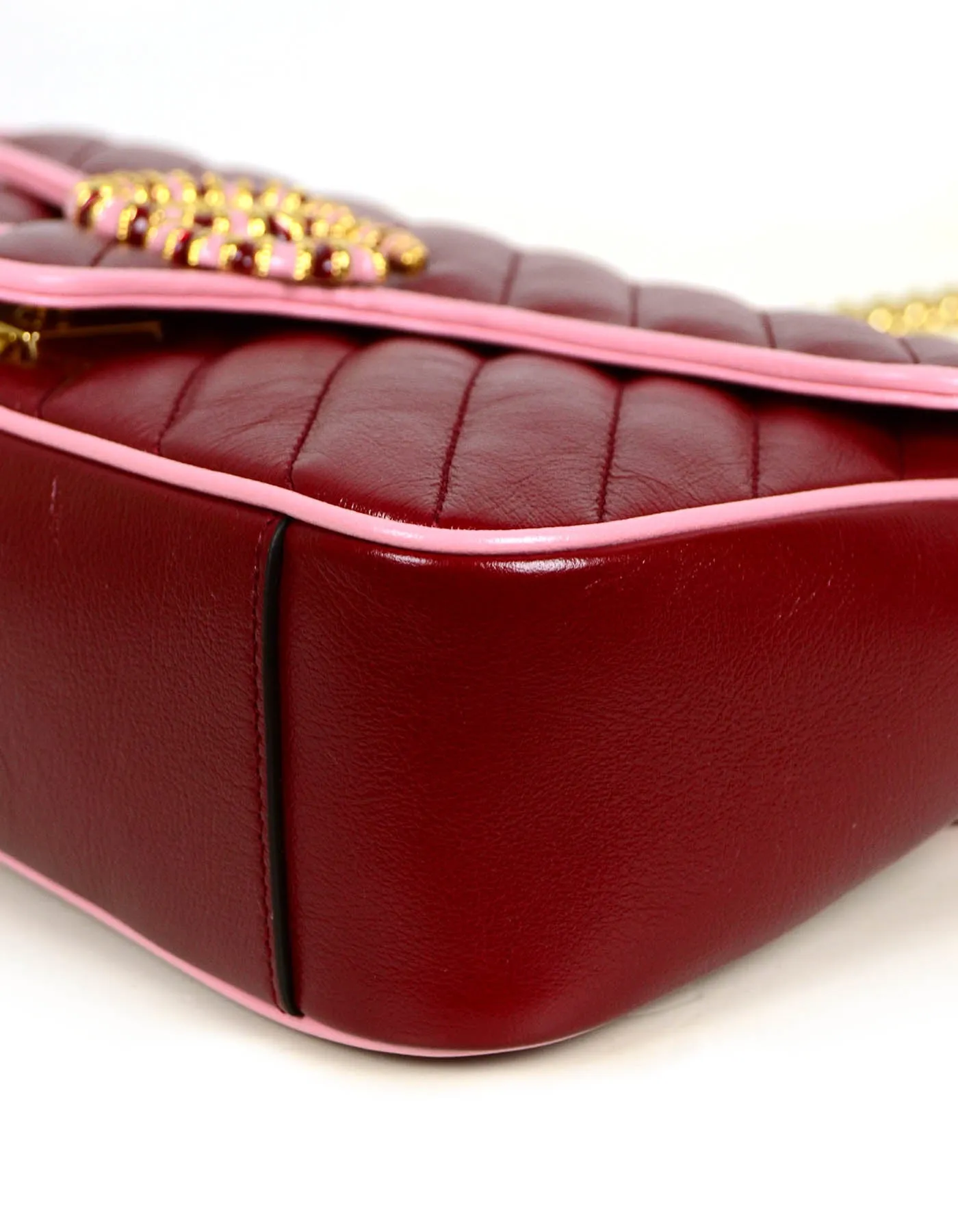 Gucci 2021 Red & Pink Leather GG Marmont Small Flap Shoulder Bag