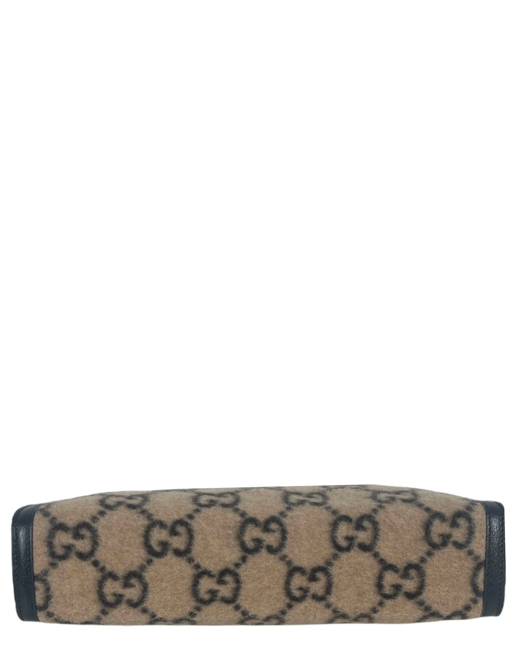 Gucci Beige and Black Wool Monogram Zip Top Pouch Bag