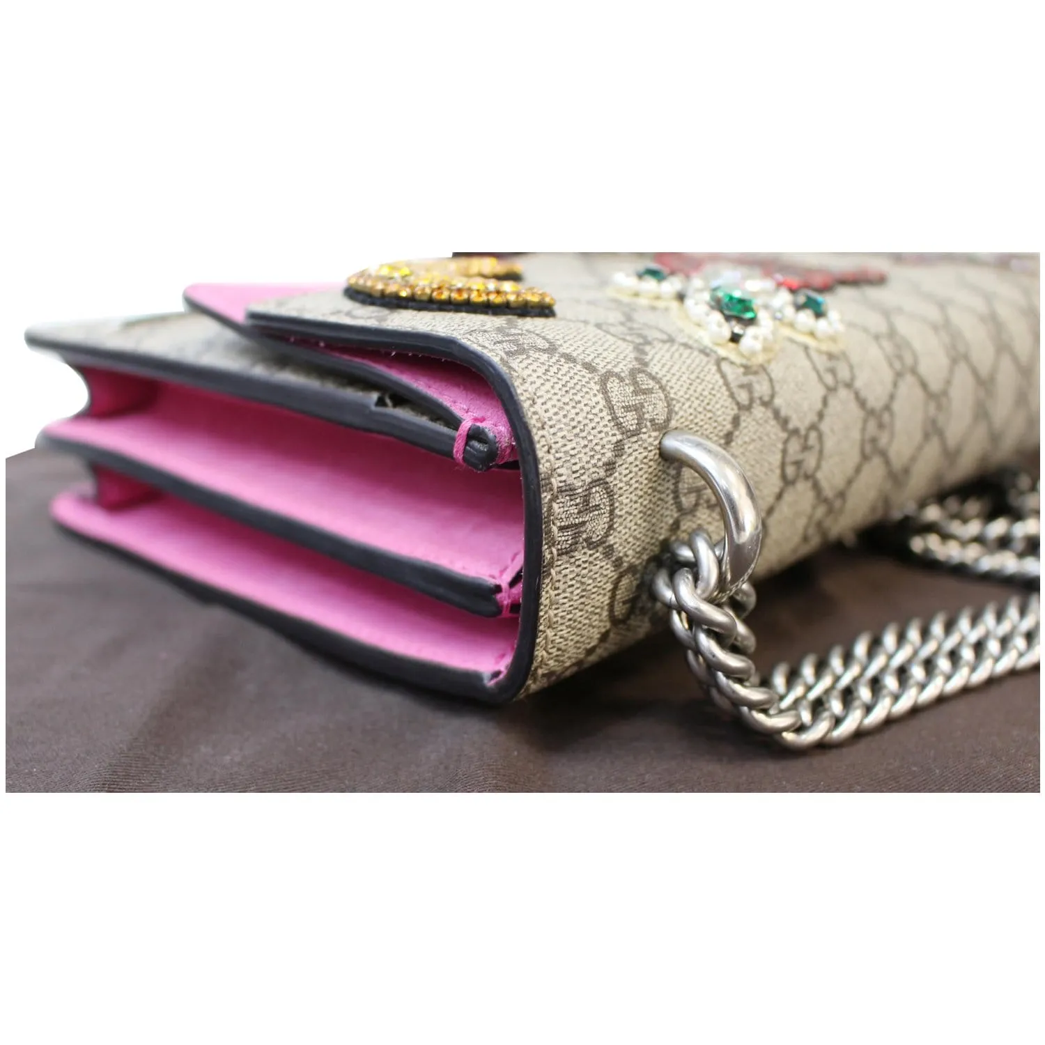 GUCCI Dionysus Embroidered Medium GG Supreme Shoulder Bag Beige