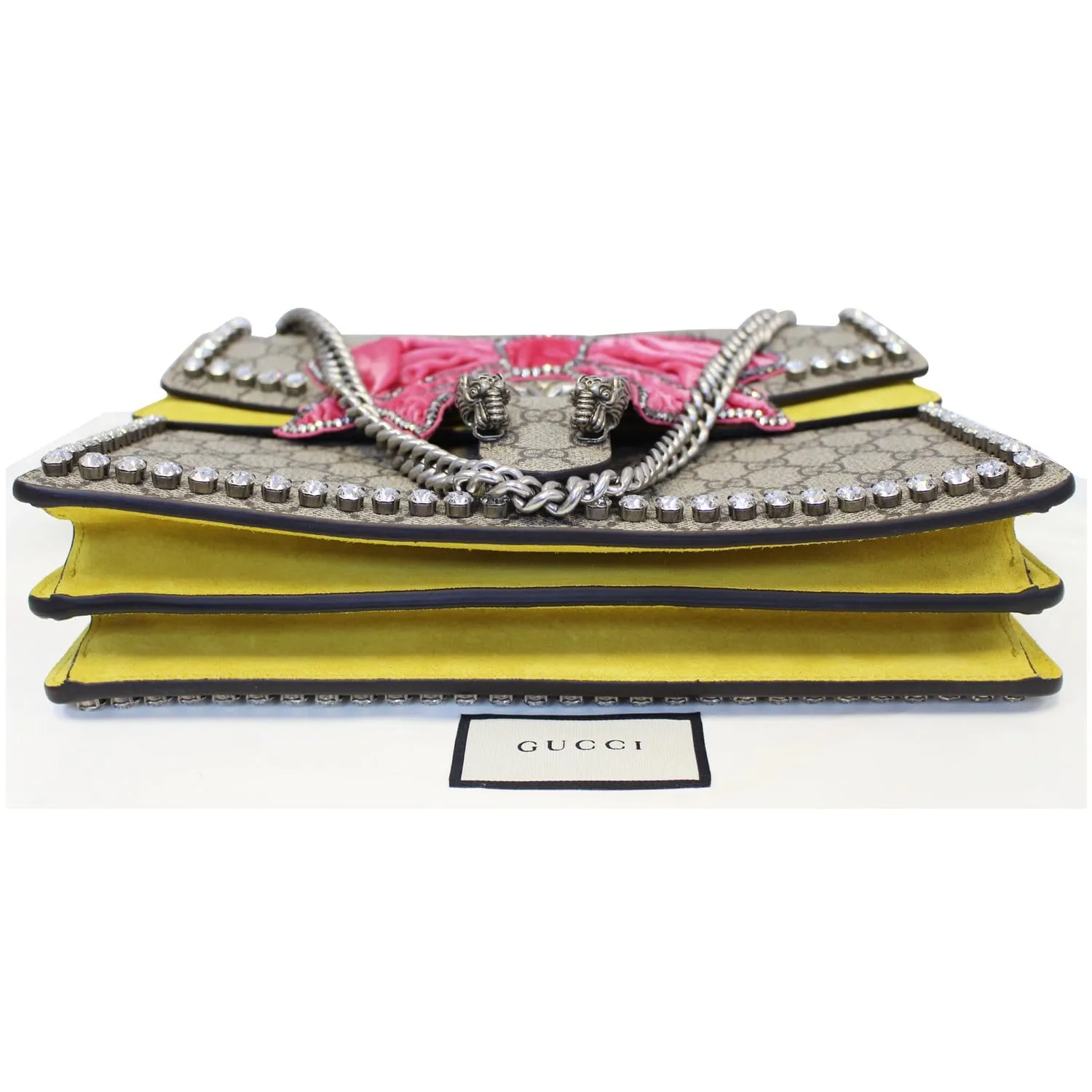 GUCCI Dionysus Medium GG Supreme Embroidered Crystal Bow Shoulder Bag Beige