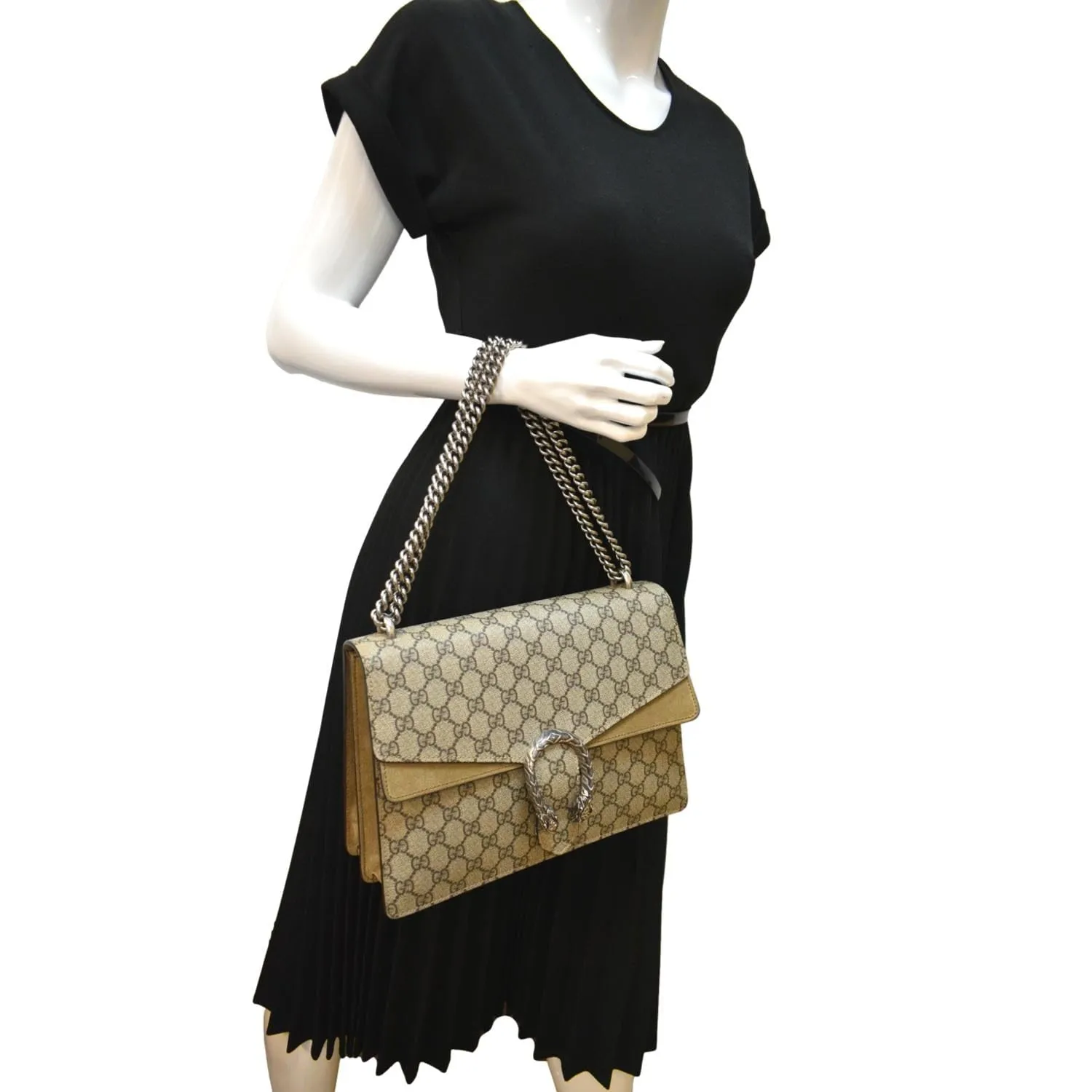 GUCCI Dionysus Medium GG Supreme Monogram Shoulder Bag Beige 403348