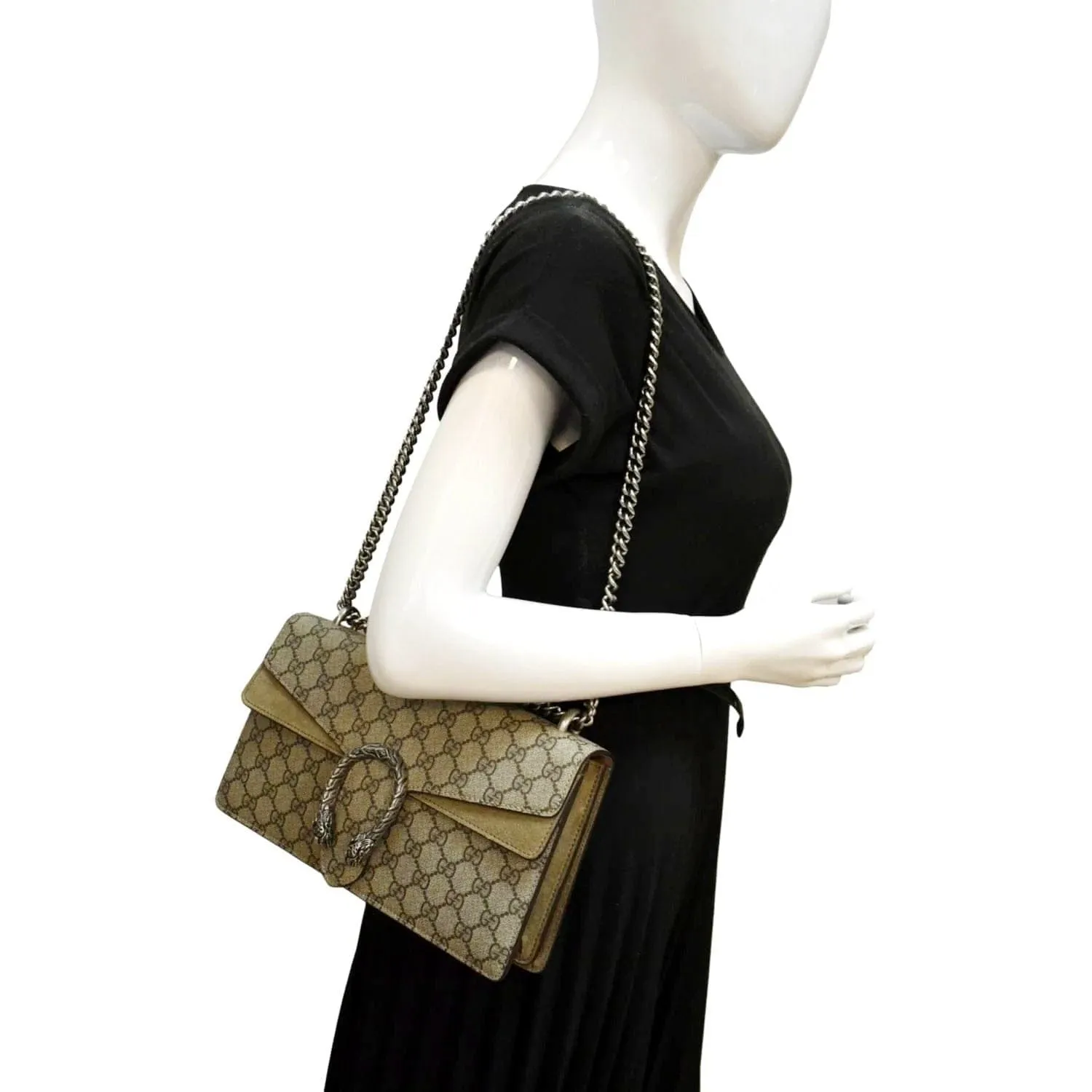 GUCCI Dionysus Small GG Supreme Canvas Shoulder Bag Beige 400249