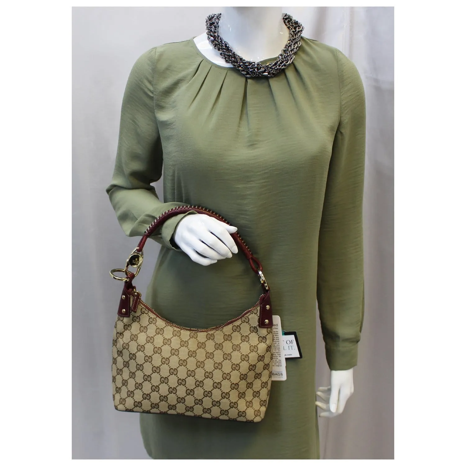 GUCCI GG Canvas Classic Ring Tote Shoulder Bag Beige