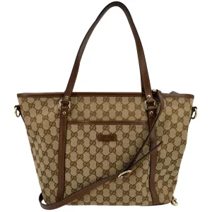 GUCCI GG Canvas Leather 2-Way Tote Shoulder Bag Beige 388929
