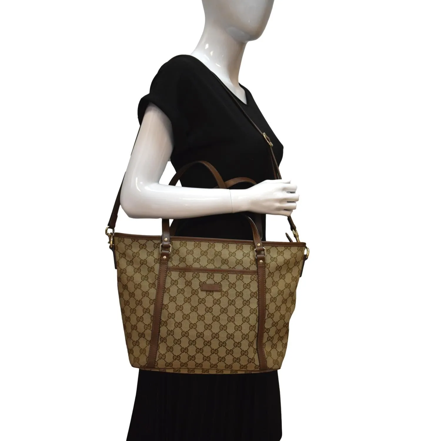GUCCI GG Canvas Leather 2-Way Tote Shoulder Bag Beige 388929
