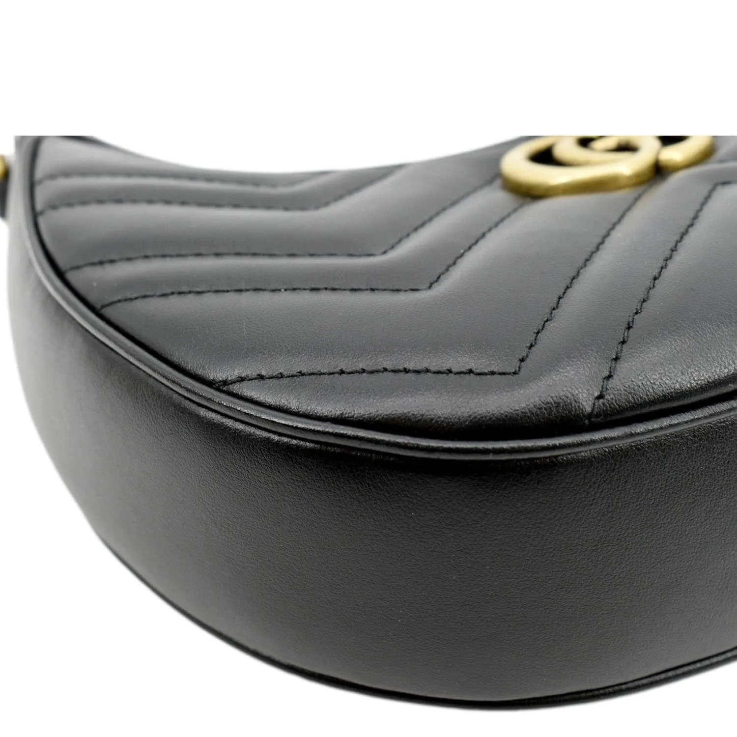 GUCCI GG Marmont Half Moon Leather Shoulder Bag Black 699514