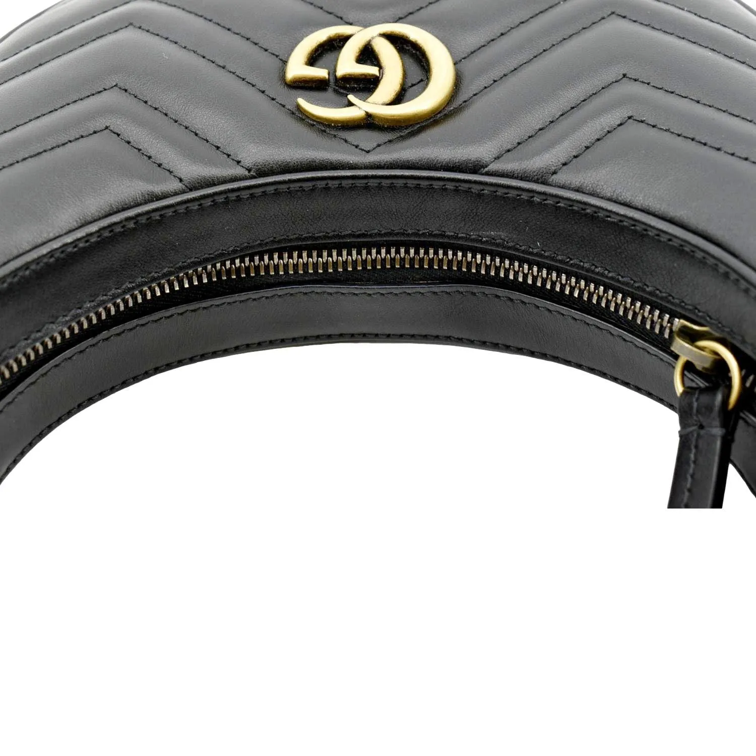 GUCCI GG Marmont Half Moon Leather Shoulder Bag Black 699514