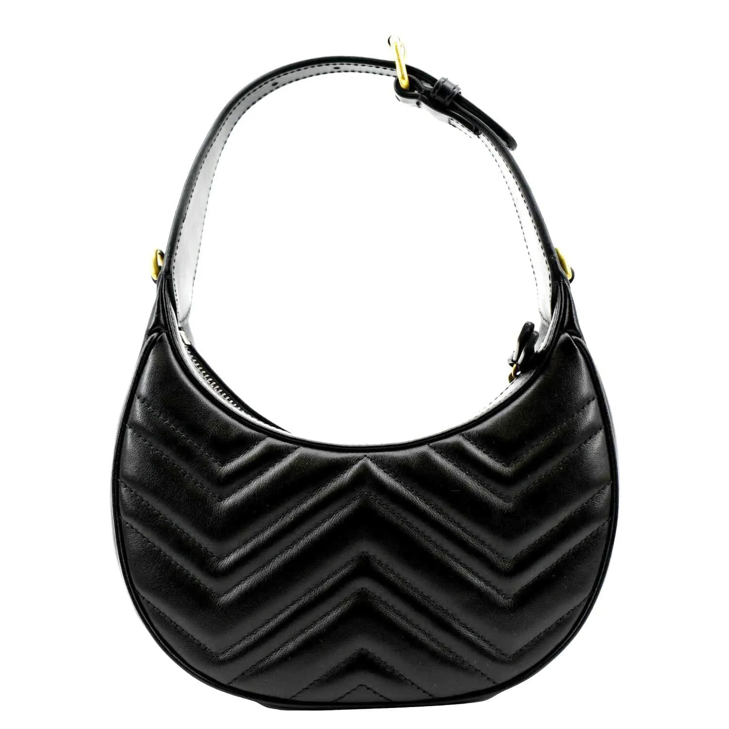 GUCCI GG Marmont Half Moon Leather Shoulder Bag Black 699514