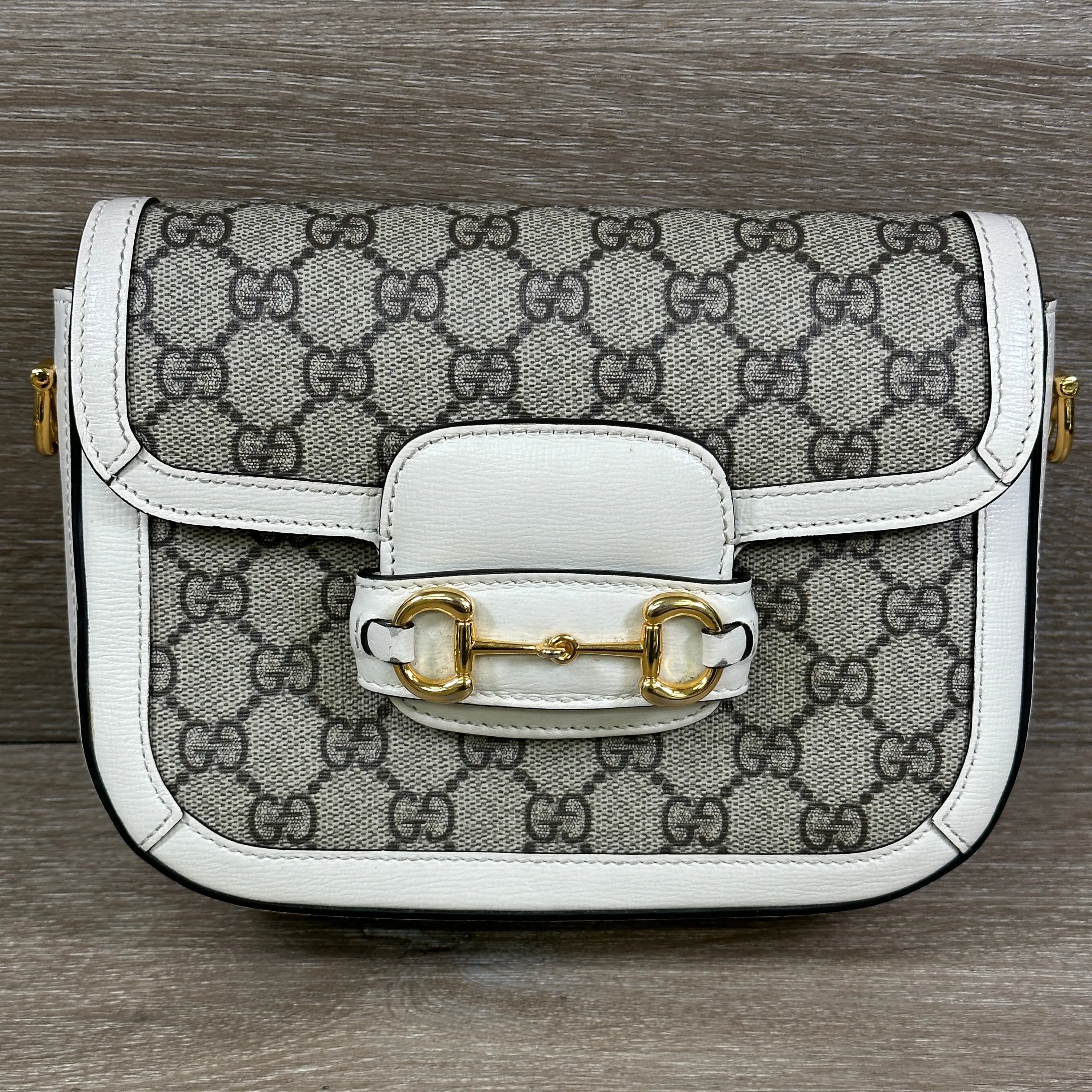 Gucci GG Supreme Monogram Web Mini Horsebit 1955 Shoulder Bag - Beige Mystic White