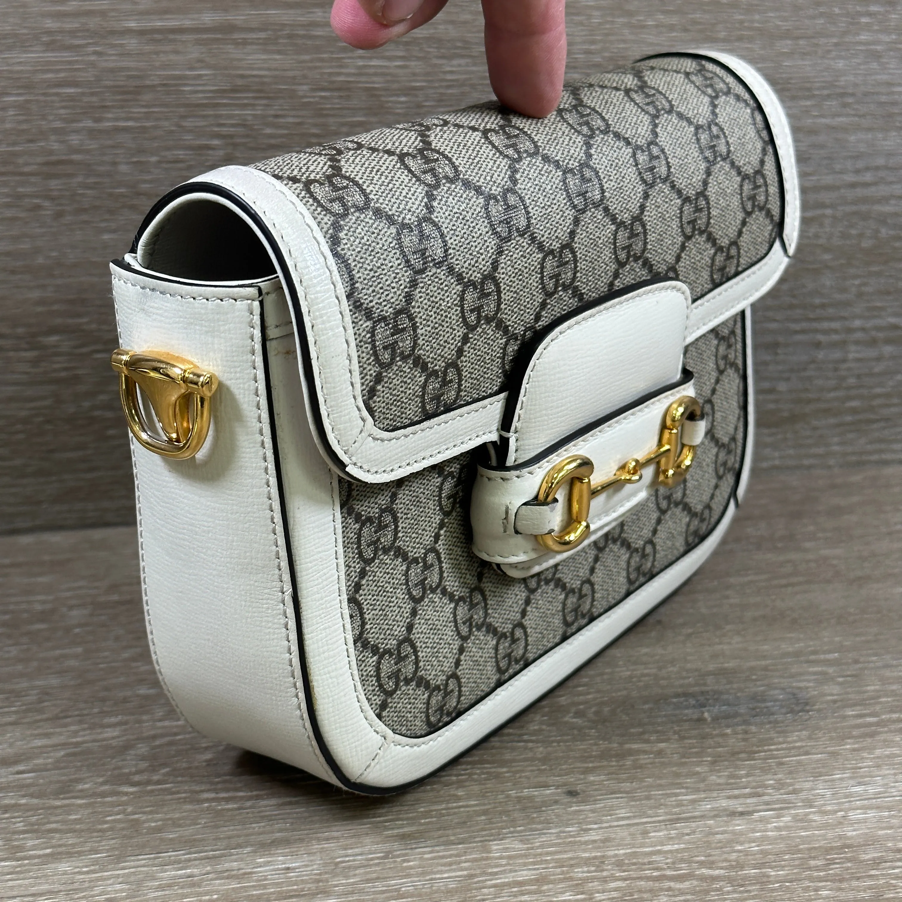 Gucci GG Supreme Monogram Web Mini Horsebit 1955 Shoulder Bag - Beige Mystic White