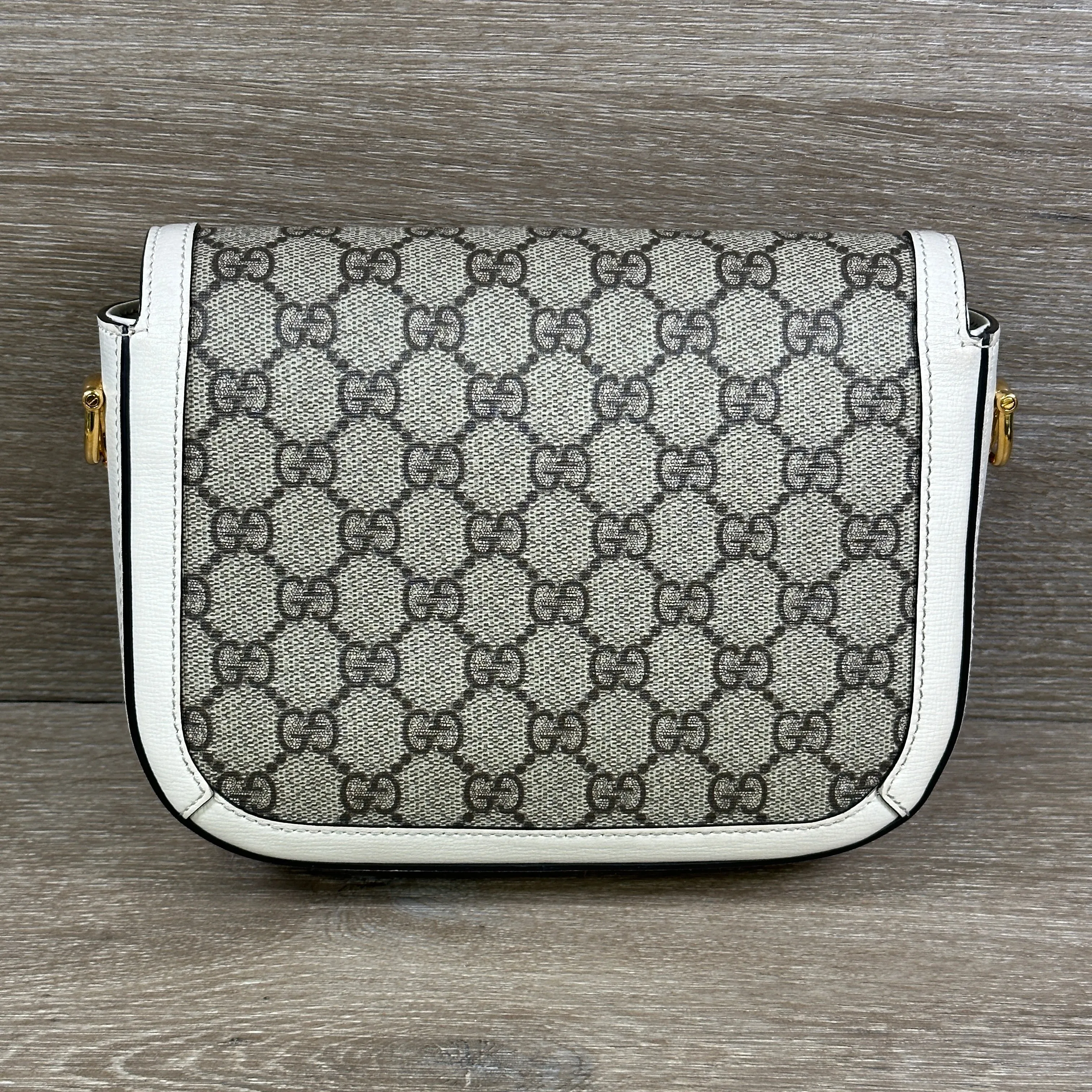 Gucci GG Supreme Monogram Web Mini Horsebit 1955 Shoulder Bag - Beige Mystic White