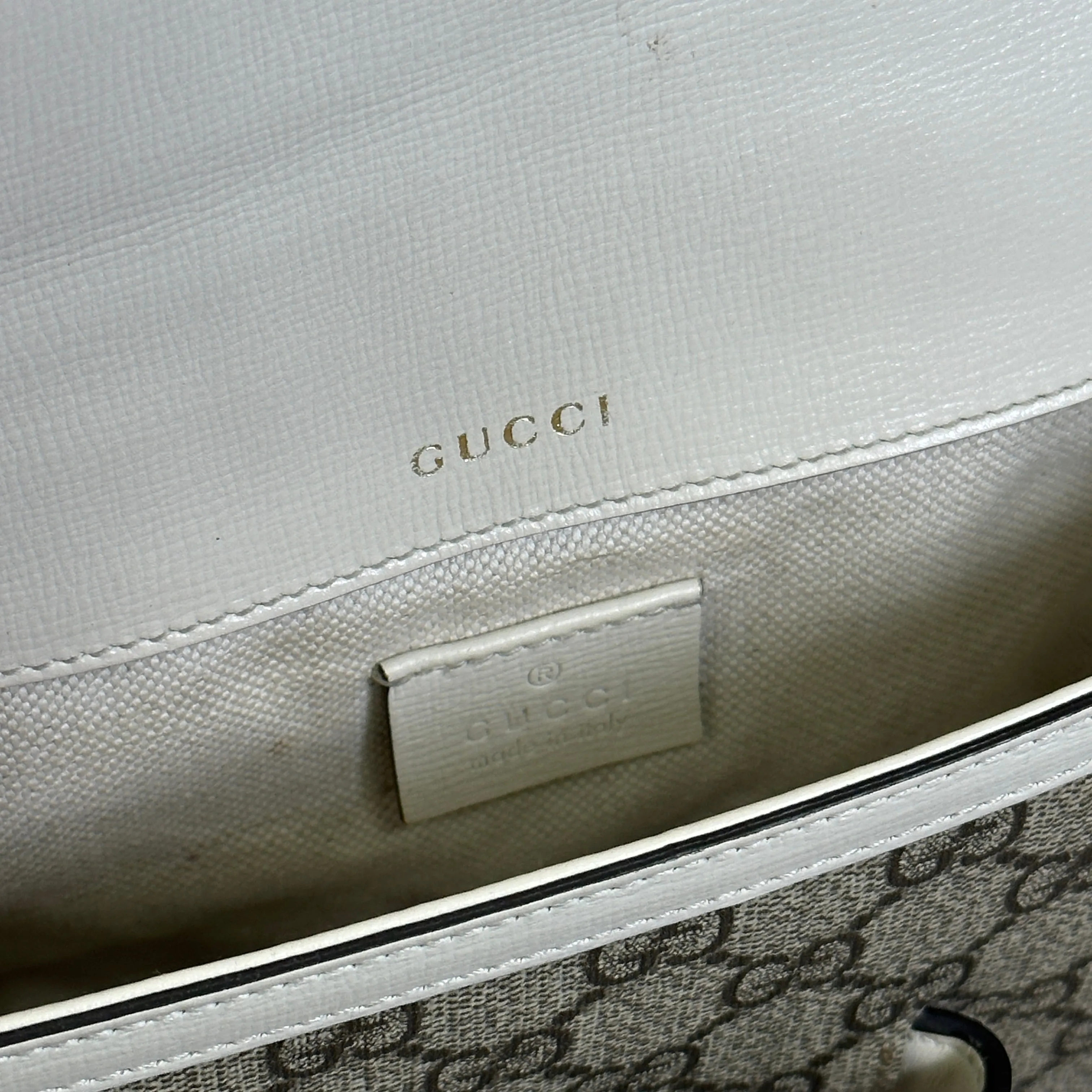 Gucci GG Supreme Monogram Web Mini Horsebit 1955 Shoulder Bag - Beige Mystic White