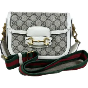 Gucci GG Supreme Monogram Web Mini Horsebit 1955 Shoulder Bag - Beige Mystic White