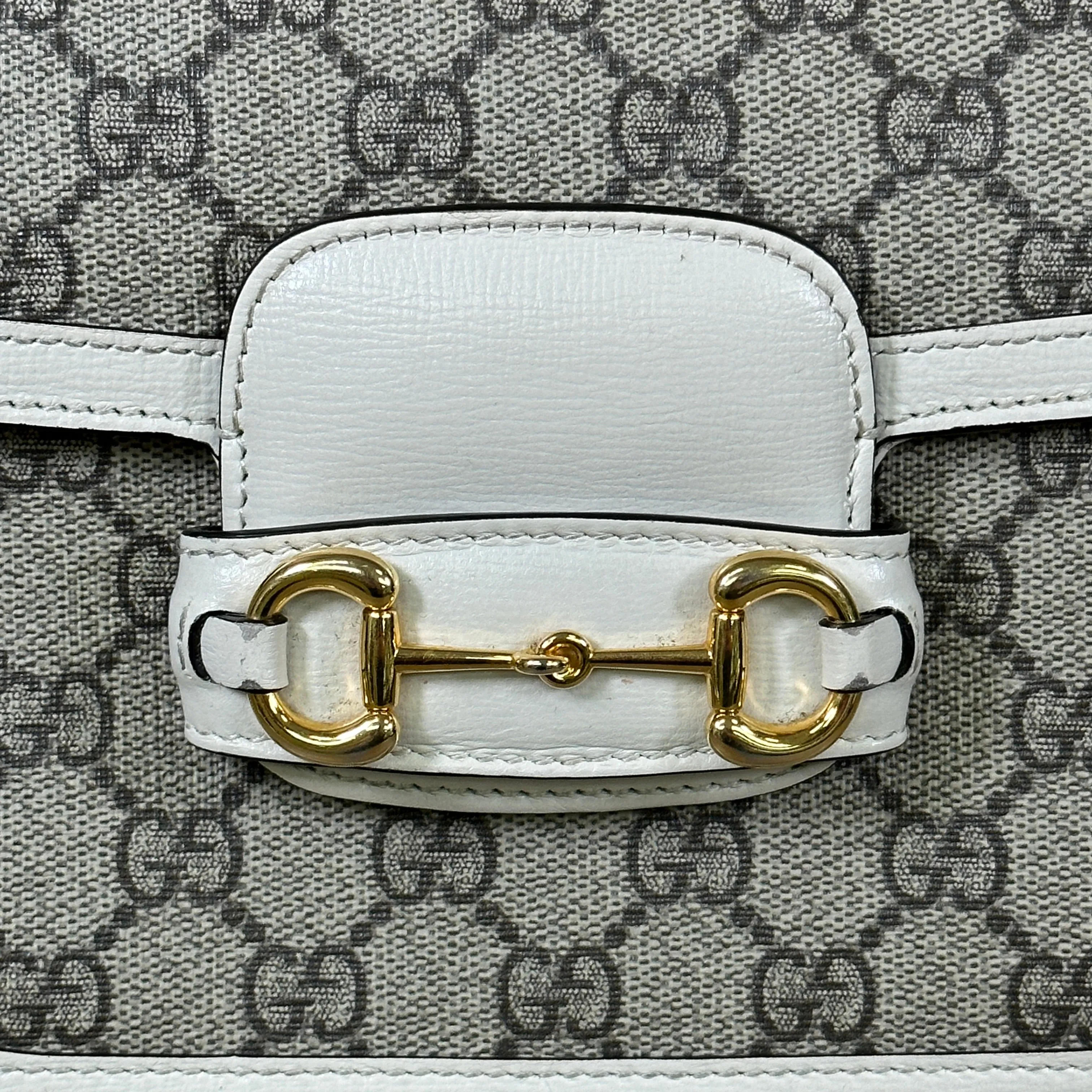 Gucci GG Supreme Monogram Web Mini Horsebit 1955 Shoulder Bag - Beige Mystic White