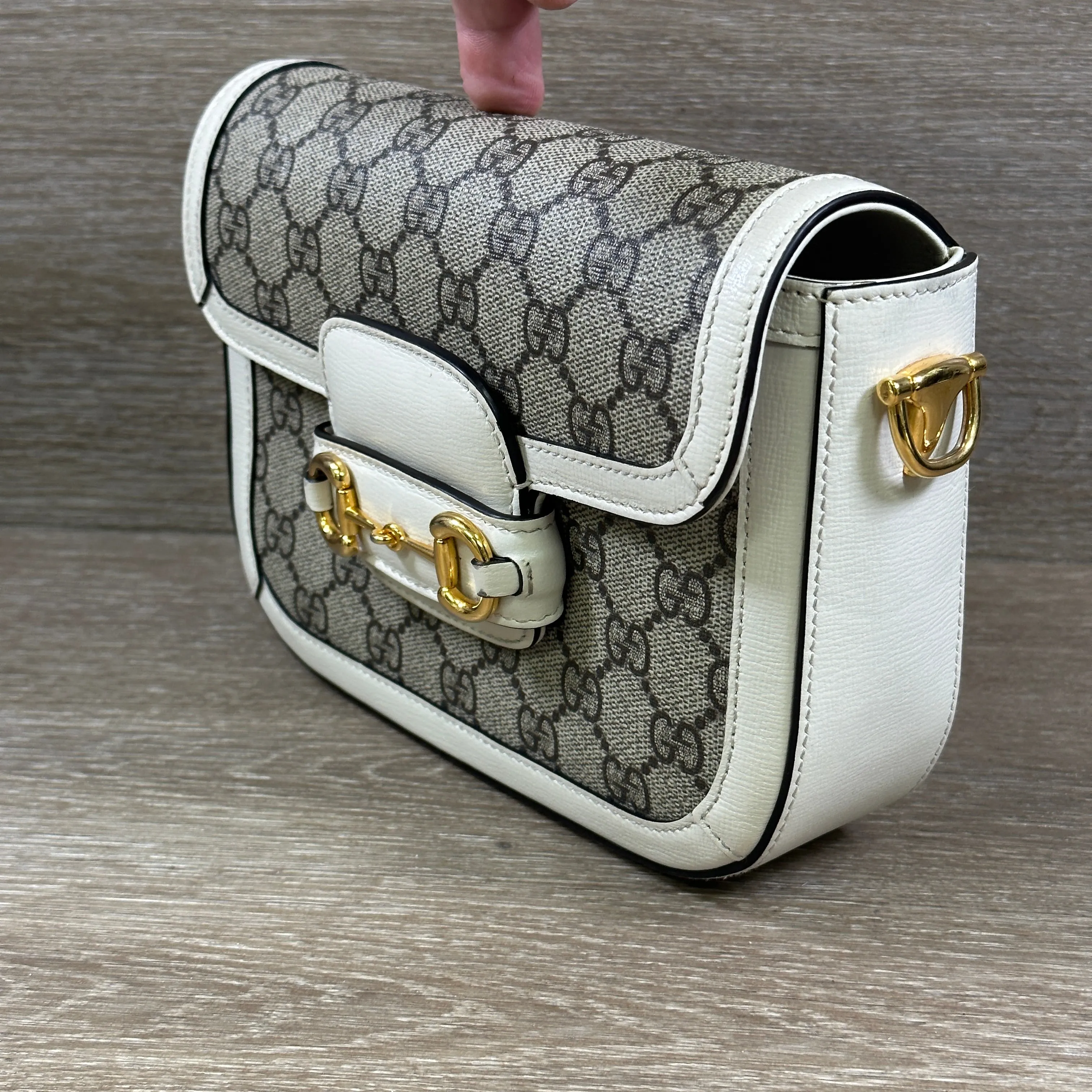 Gucci GG Supreme Monogram Web Mini Horsebit 1955 Shoulder Bag - Beige Mystic White