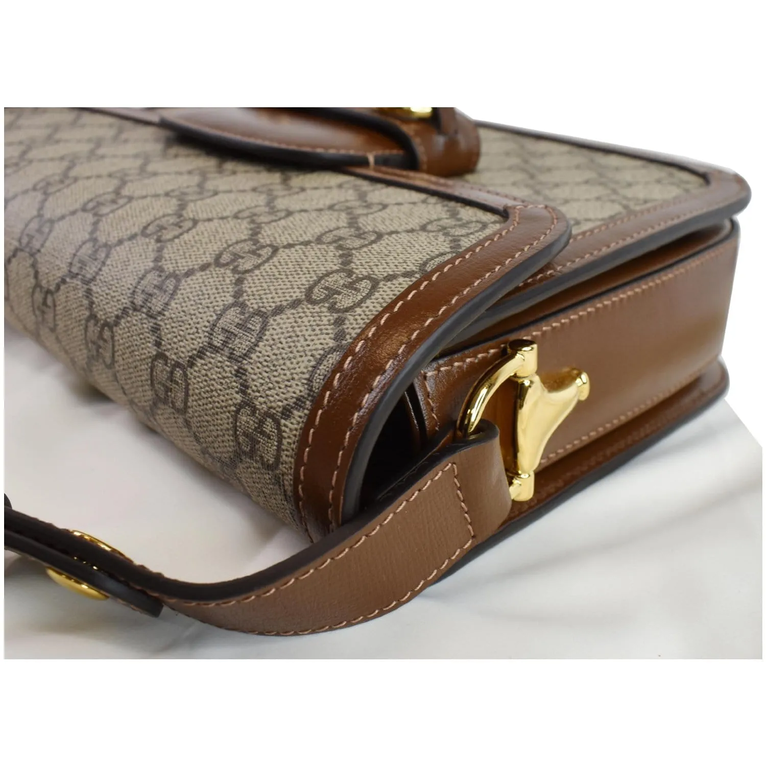 GUCCI Horsebit 1955 GG Supreme Canvas Shoulder Bag Beige 602204