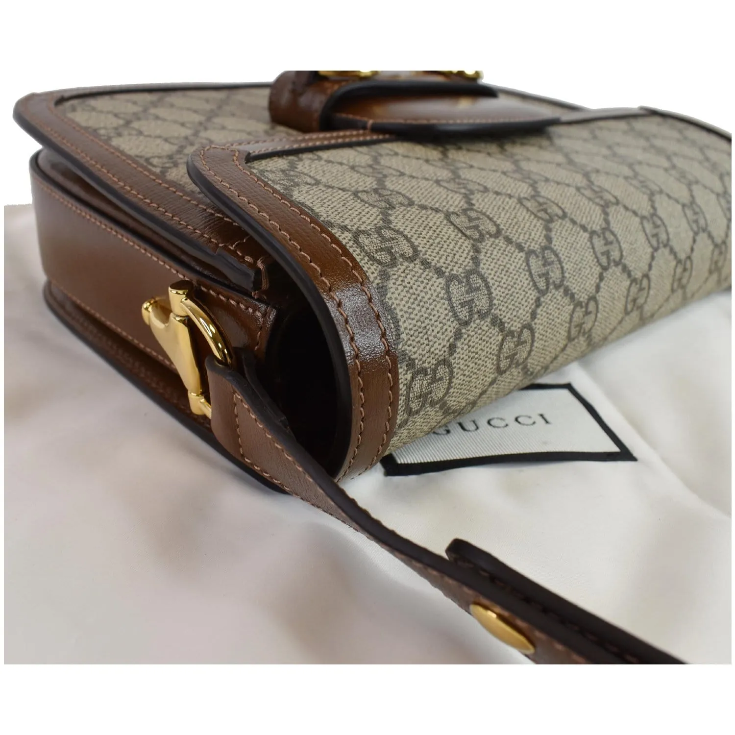 GUCCI Horsebit 1955 GG Supreme Canvas Shoulder Bag Beige 602204