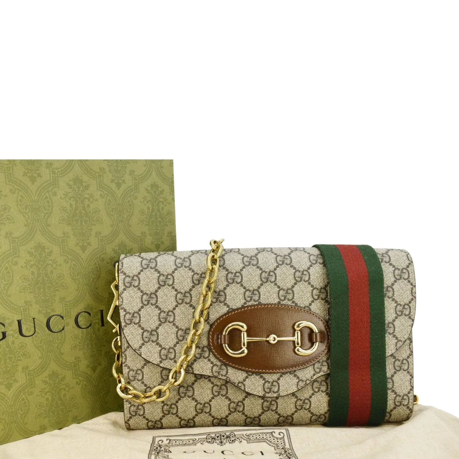 GUCCI Horsebit 1955 Small GG Supreme Canvas Shoulder Bag Beige 677286
