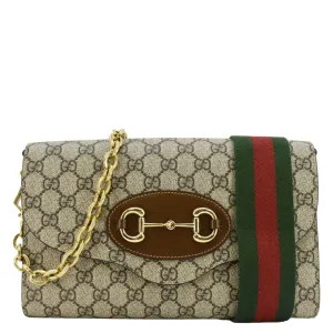 GUCCI Horsebit 1955 Small GG Supreme Canvas Shoulder Bag Beige 677286