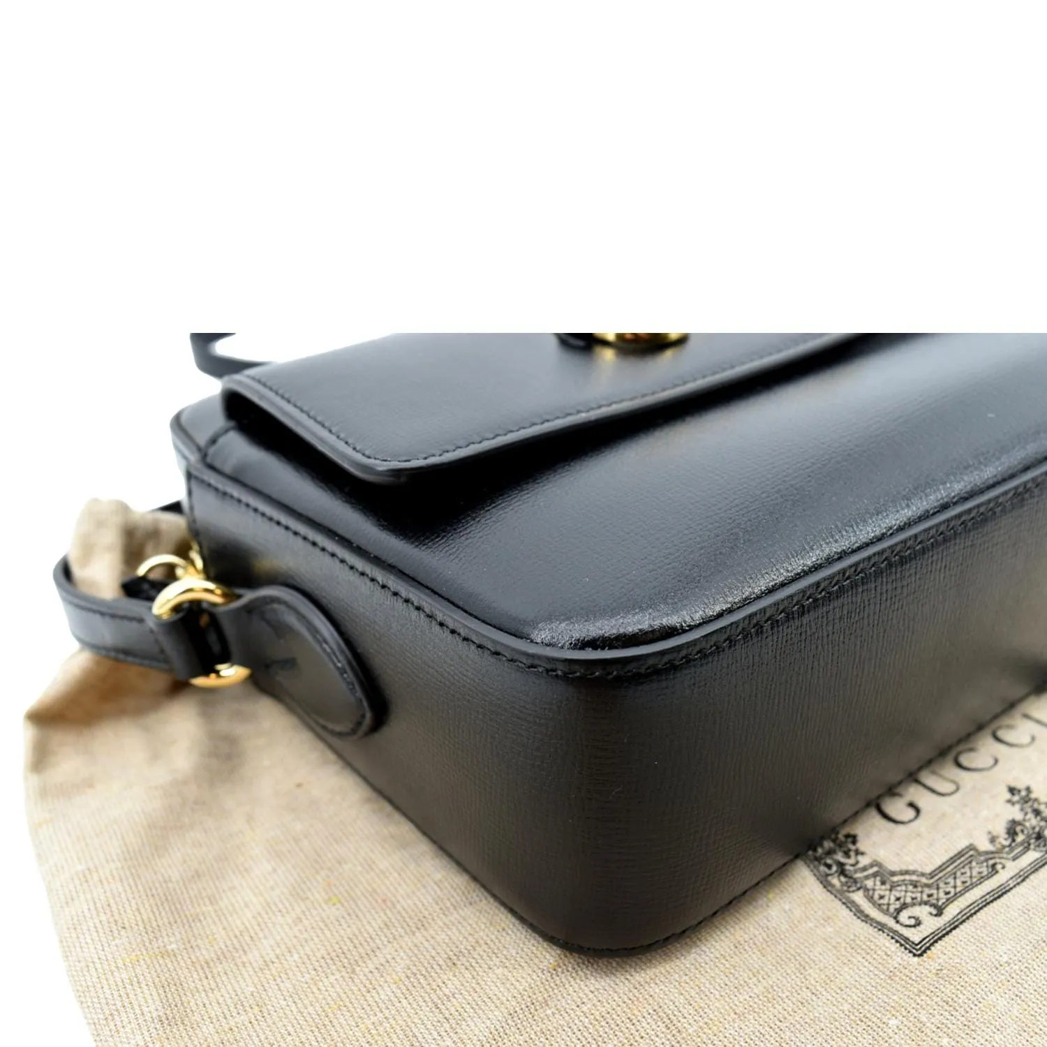 GUCCI Horsebit 1955 Small Leather Shoulder Bag Black 645454