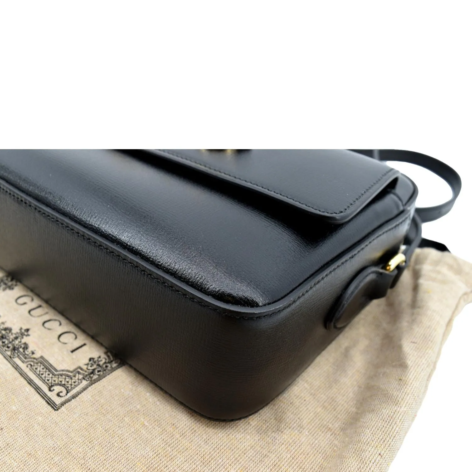 GUCCI Horsebit 1955 Small Leather Shoulder Bag Black 645454