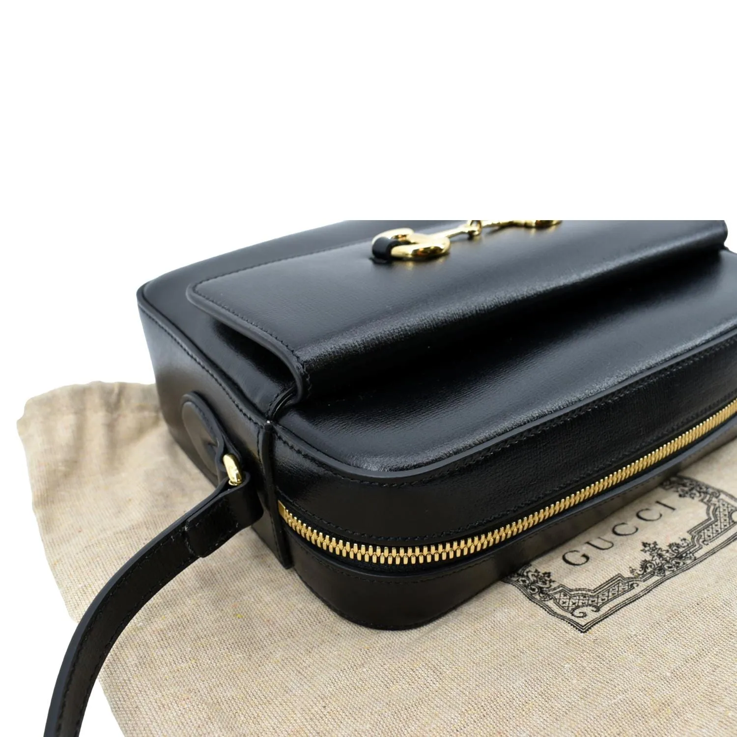 GUCCI Horsebit 1955 Small Leather Shoulder Bag Black 645454