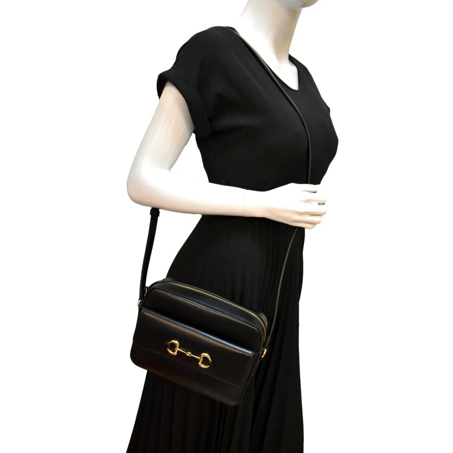 GUCCI Horsebit 1955 Small Leather Shoulder Bag Black 645454