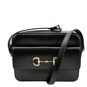 GUCCI Horsebit 1955 Small Leather Shoulder Bag Black 645454