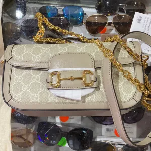 Gucci Horsebit Beige and White 1955 Shoulder Bag