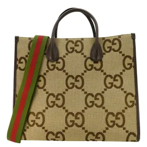 GUCCI Jumbo GG Canvas Tote Shoulder Bag Beige 678839