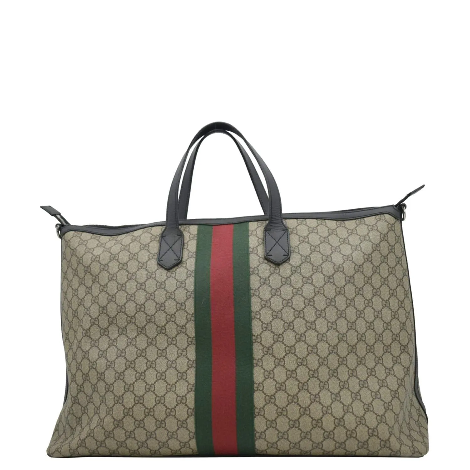 GUCCI Large Zippered GG Supreme Canvas Web Duffle Bag Beige 353406