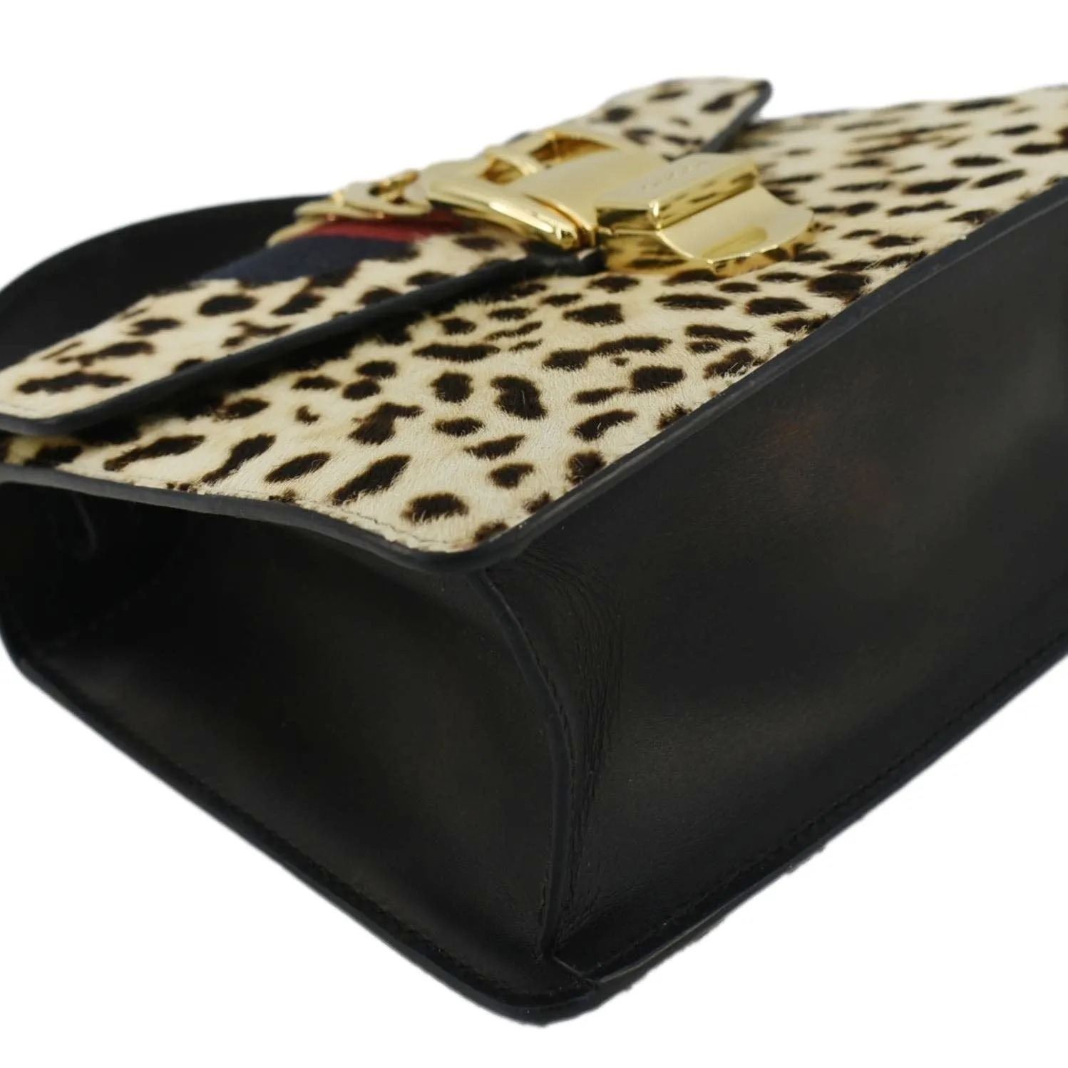 GUCCI Leopard Print Sylvie Mini Calf Hair Top Handle Shoulder Bag Beige 470270