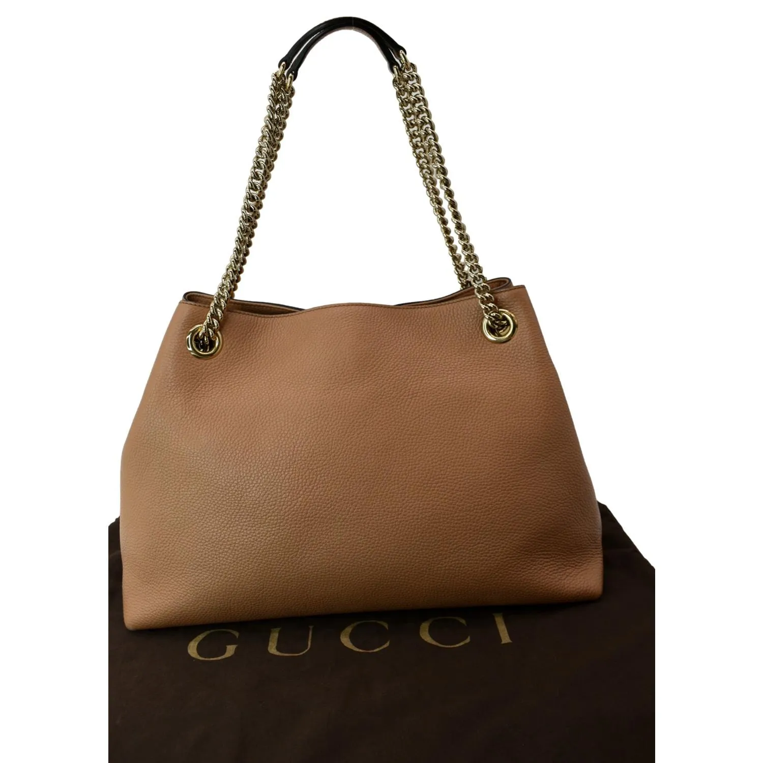 GUCCI Medium Soho Chain Leather Tote Bag Beige 536196