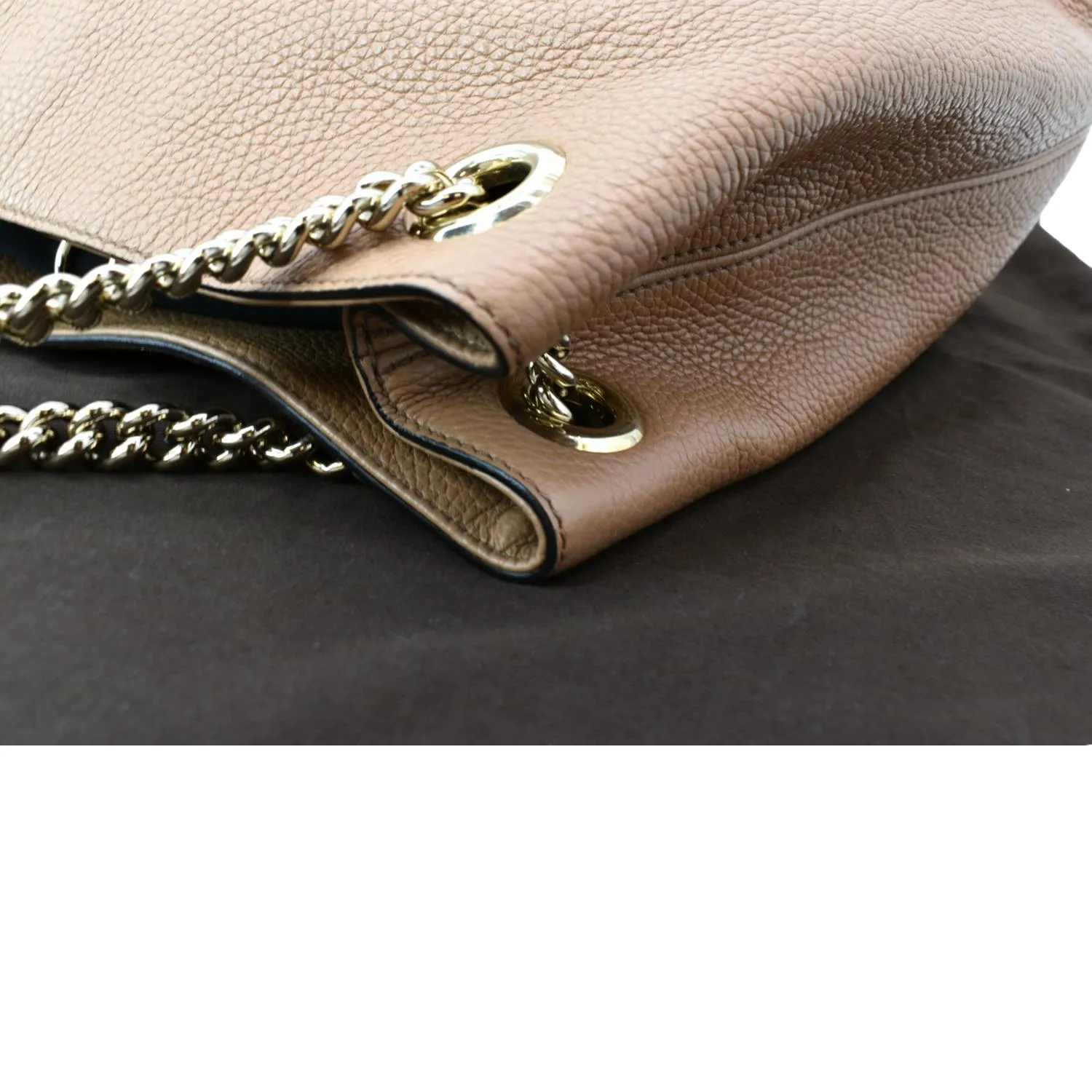 GUCCI Medium Soho Chain Leather Tote Bag Beige 536196