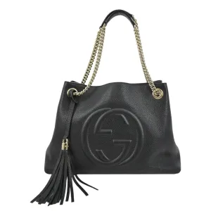 GUCCI Medium Soho Chain Pebbled Leather Tote Bag Black 536196