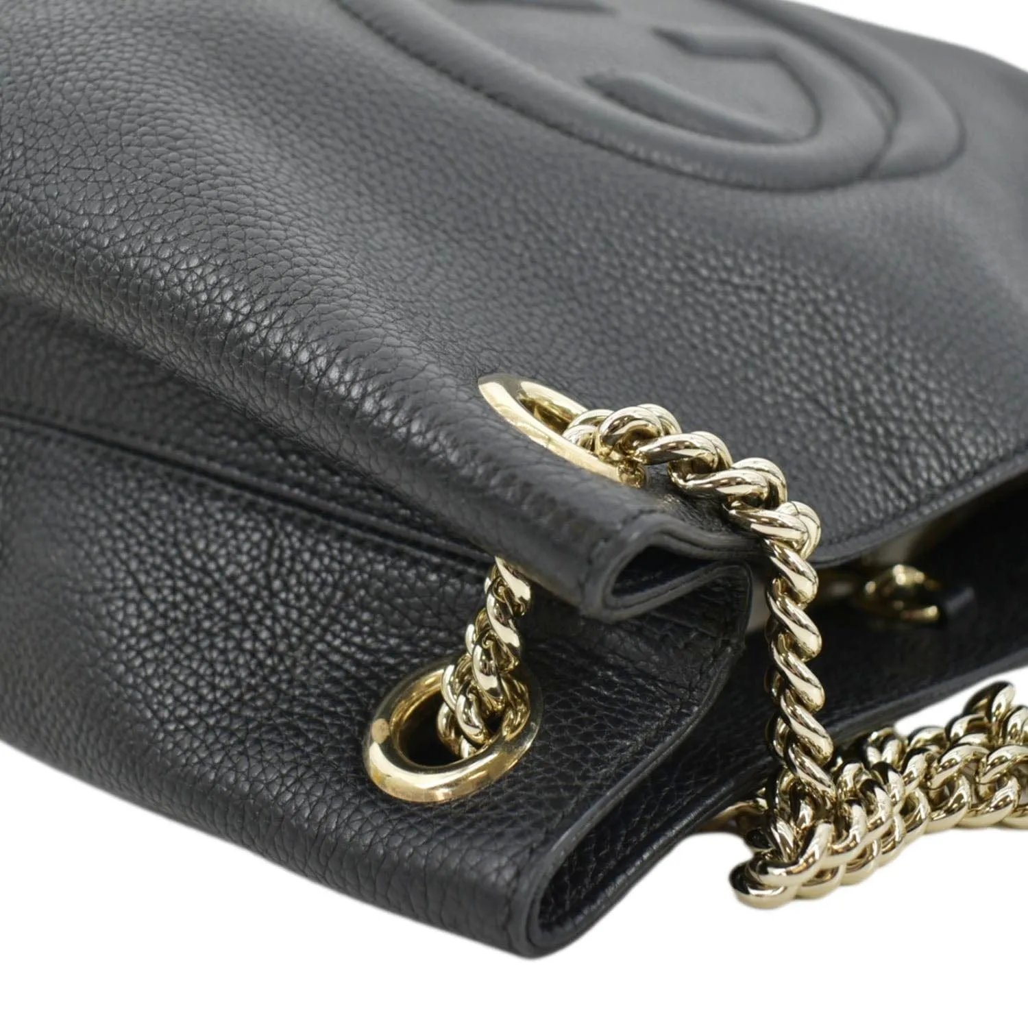 GUCCI Medium Soho Chain Pebbled Leather Tote Bag Black 536196
