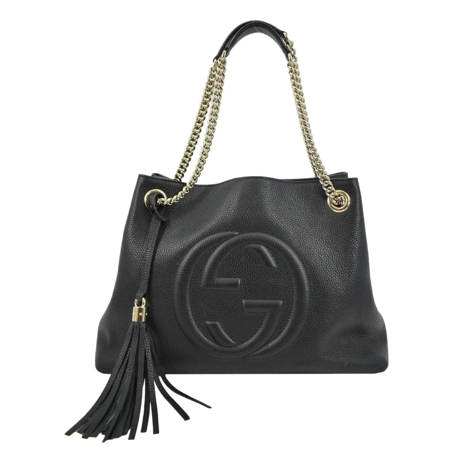 GUCCI Medium Soho Chain Pebbled Leather Tote Bag Black 536196