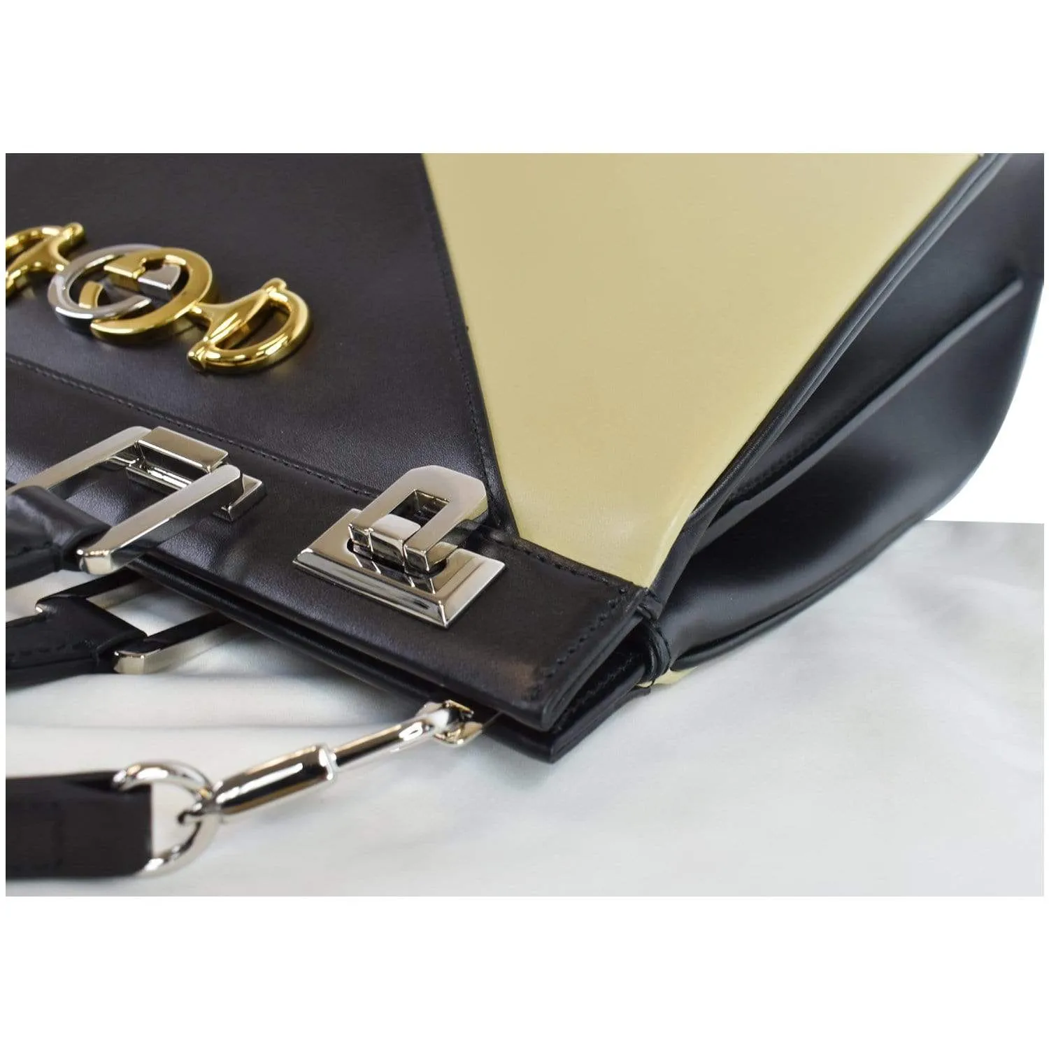 GUCCI Medium Zumi Diagonal Stripe Leather Top Handle Bag Beige 564714